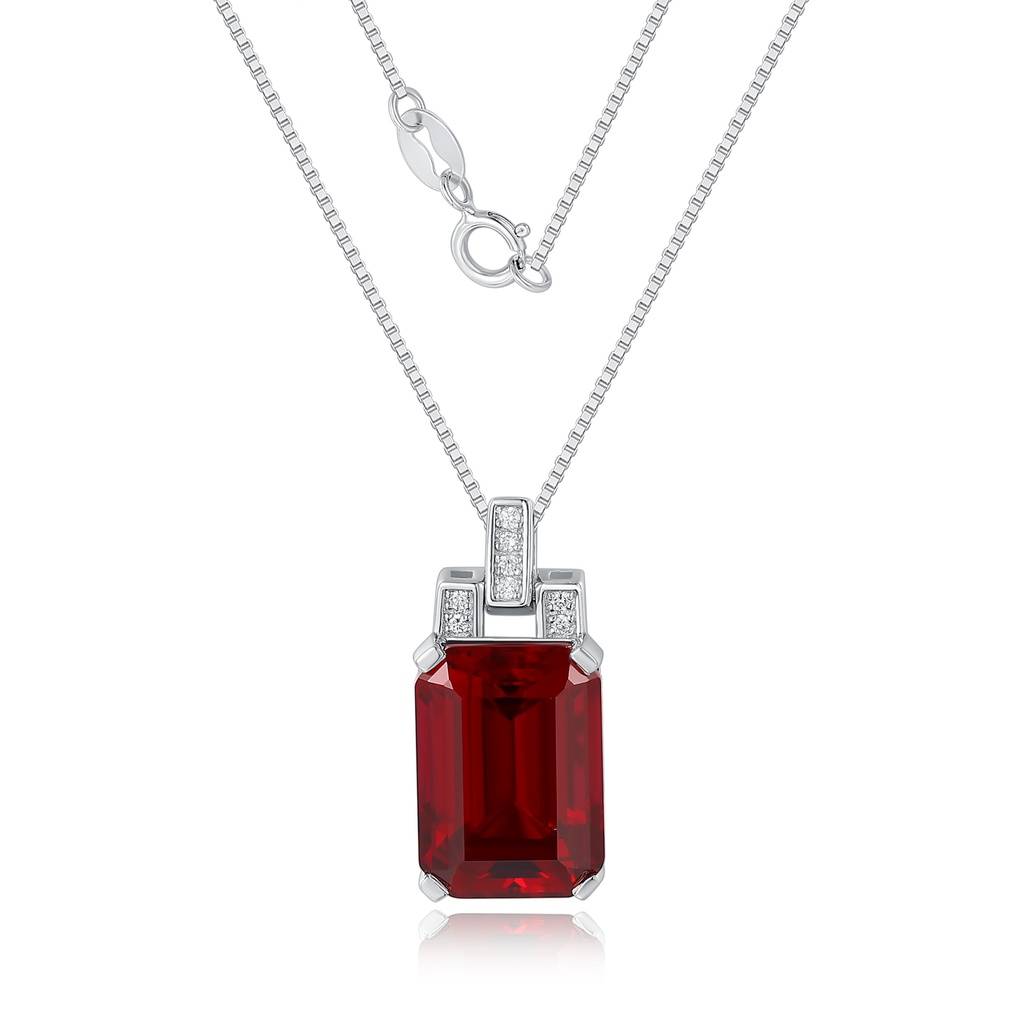 Stainless Steel Necklace with Red Gemstone and Sparkling Detailing