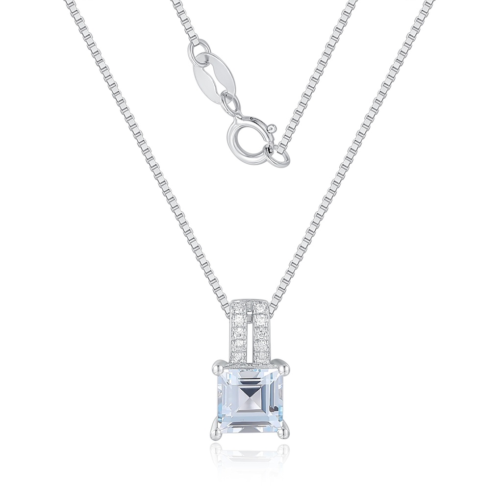 Stainless Steel Necklace with Square-Cut Clear Gemstone and Crystals
