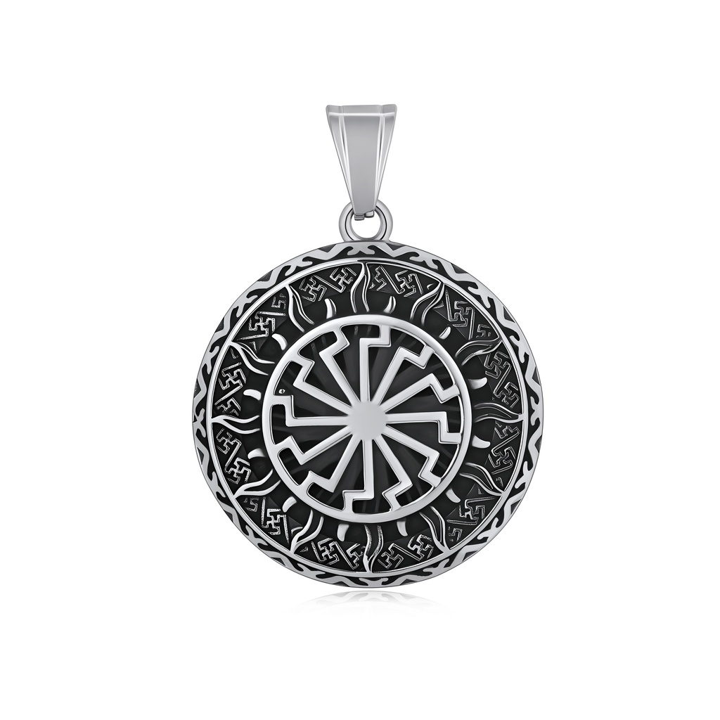 Stainless Steel Norse-Inspired Pendant with Ancient Sun Wheel Motif