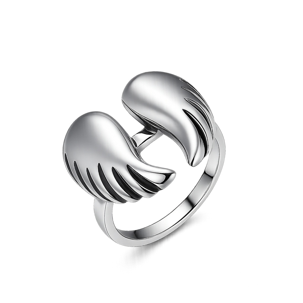 Stainless Steel Open Ring with Elegant Angel Wing Design