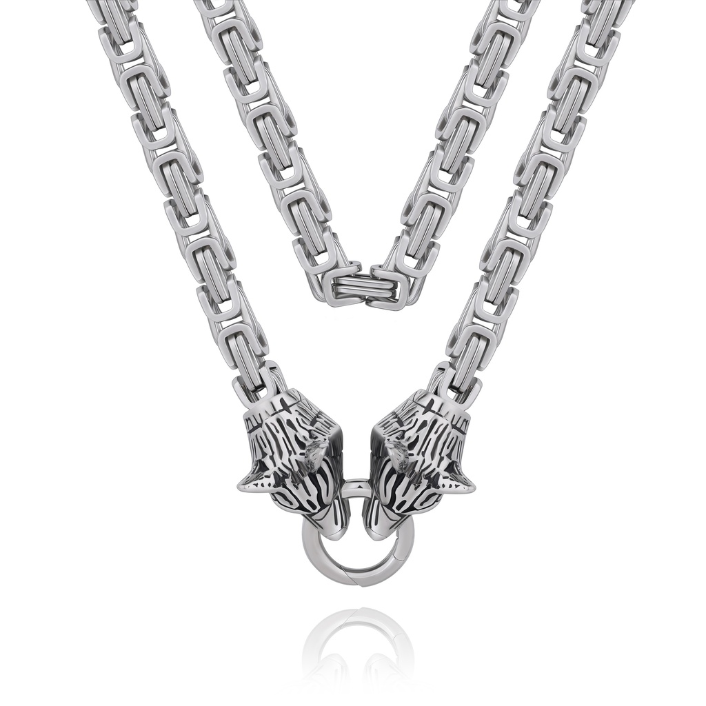 Stainless Steel Panther Head Byzantine Chain Necklace for Men