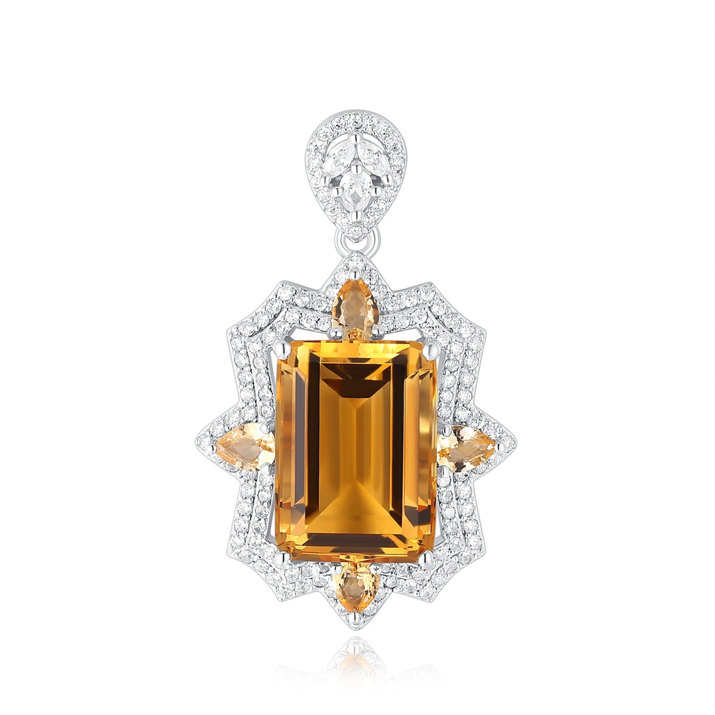 Stainless Steel Pendant with Radiant Emerald-Cut Golden Citrine Center