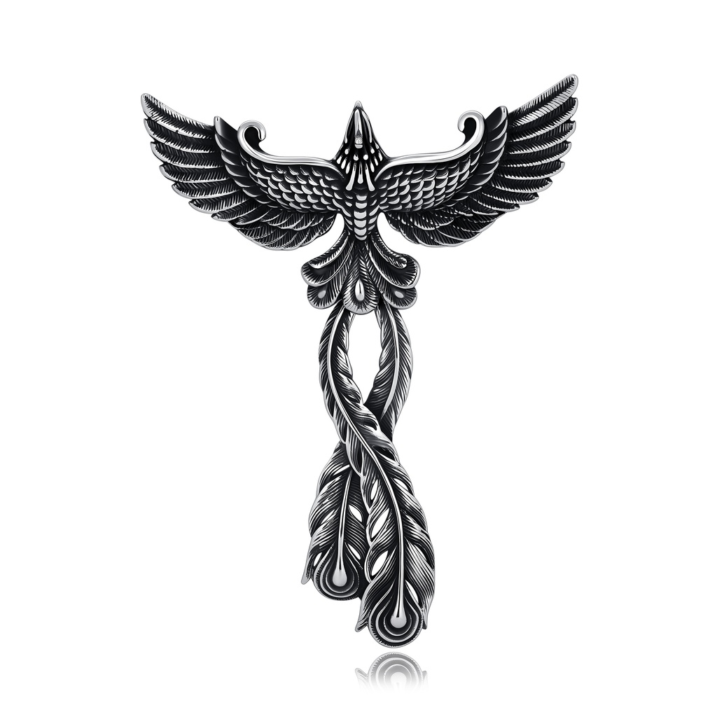 Stainless Steel Phoenix Pendant Mythical Bird Design Oxidized Finish Jewelry