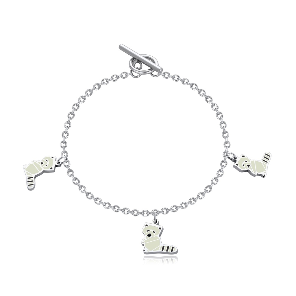 Stainless Steel Raccoon Charm Bracelet with White Enamel Detailing