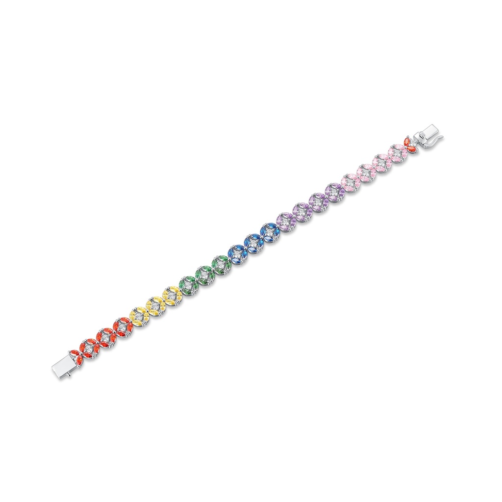 Stainless Steel Rainbow Bracelet with Multi-Colored Round Zirconia