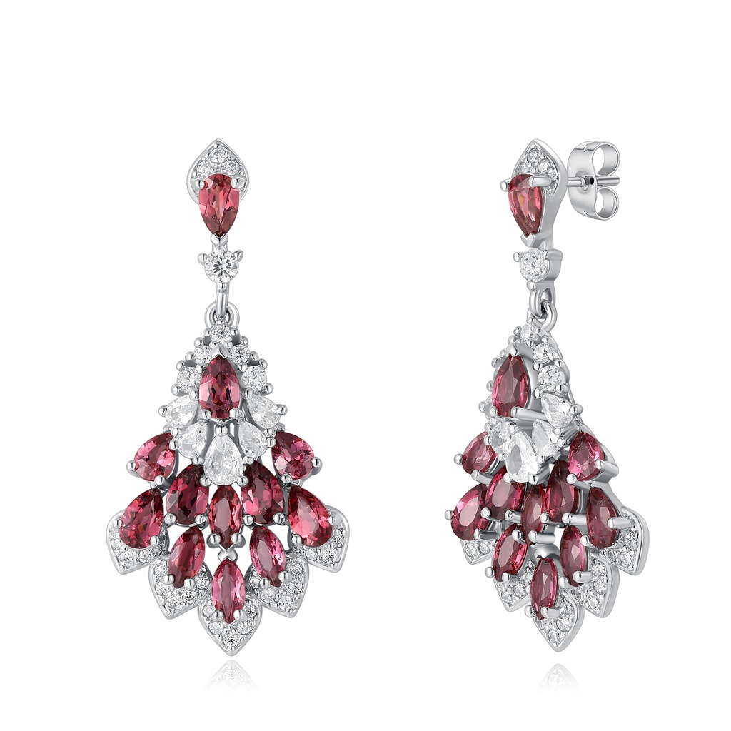 Stainless Steel Red Marquise Drop Earrings with CZ Sparkle