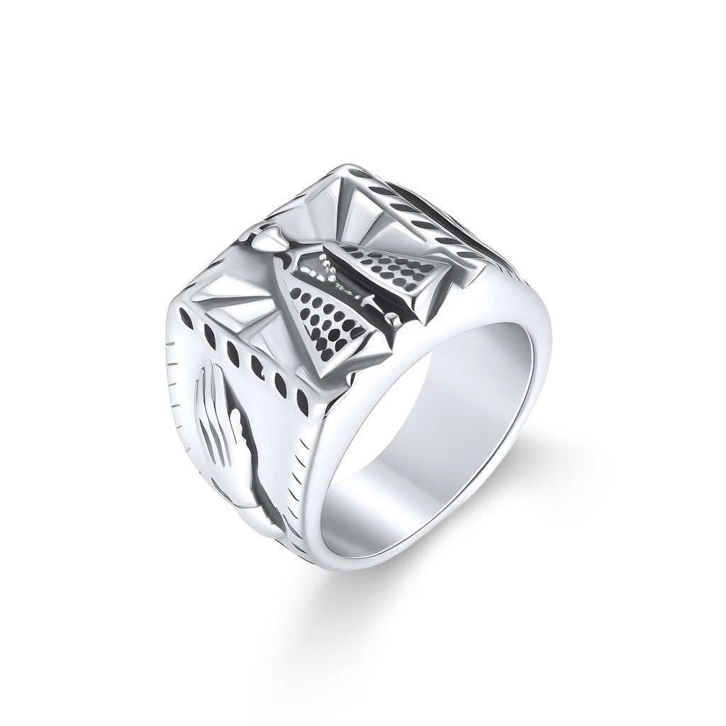 Stainless Steel Religious Prayer Hands and Cross Symbol Ring