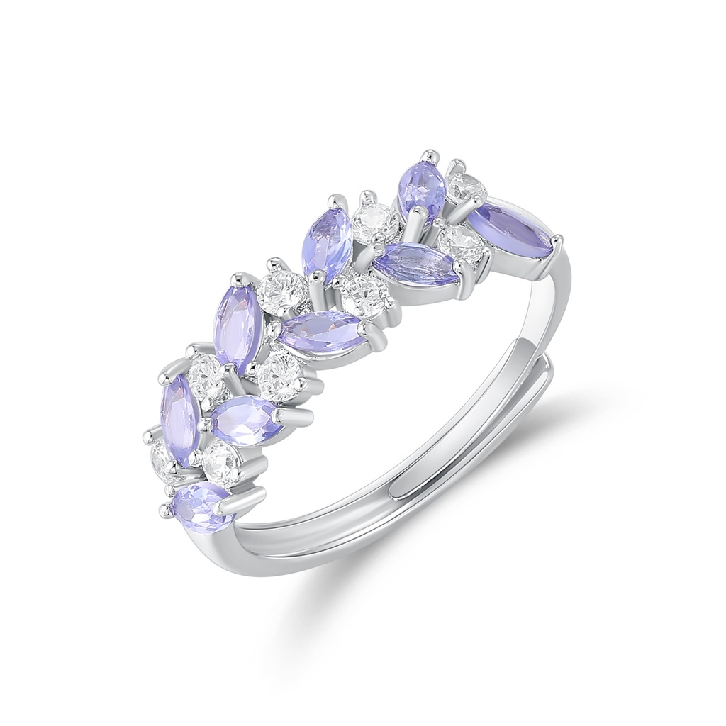 Stainless Steel Ring with Lavender Marquise and White Crystals
