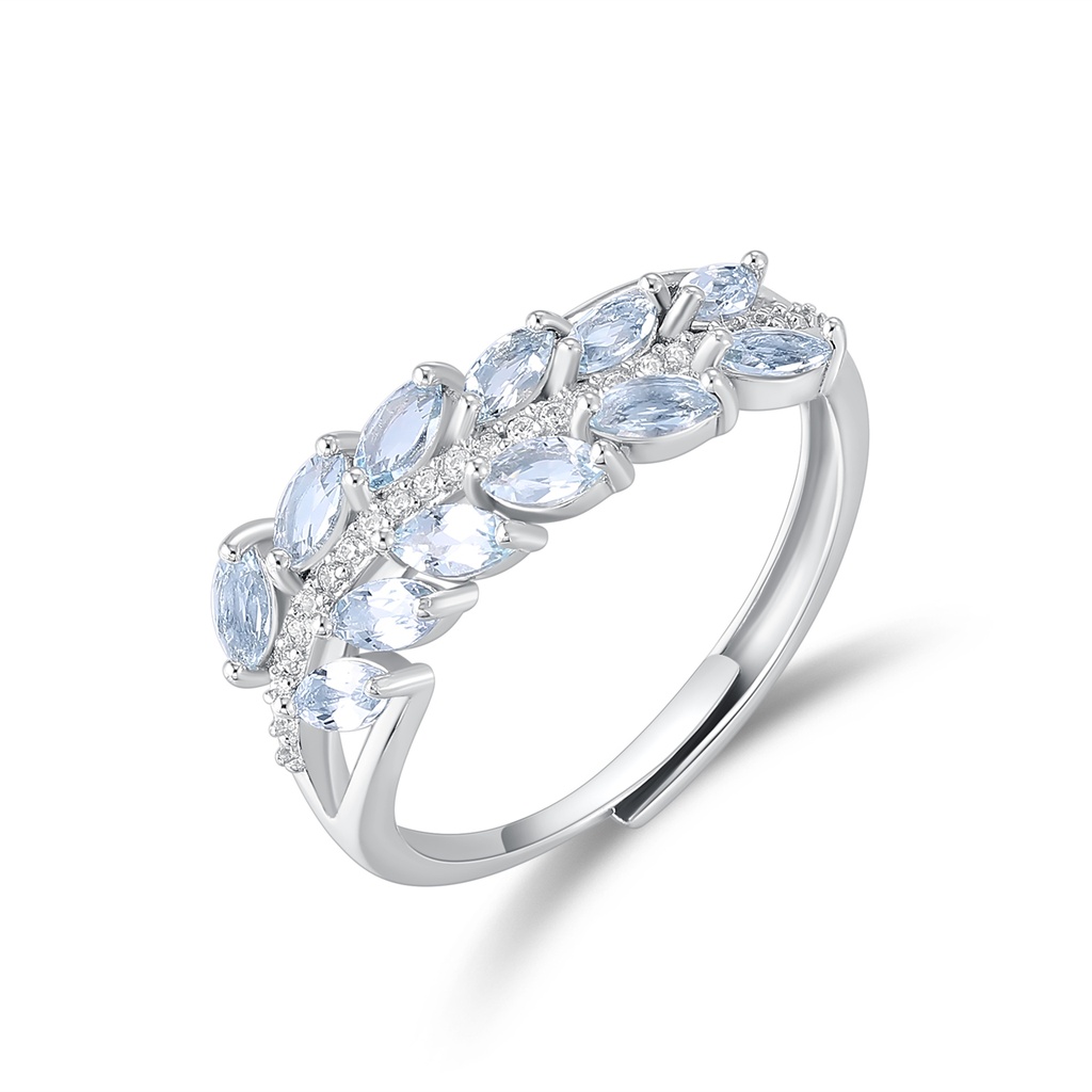 Stainless Steel Ring with Marquise-Cut Blue and Clear Crystals