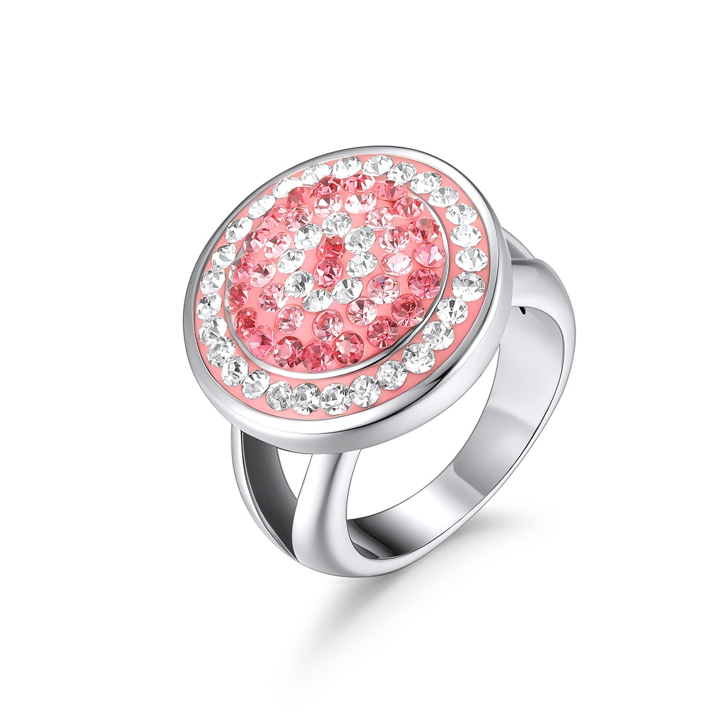 Stainless Steel Ring with Pink and Clear Crystal Sparkle