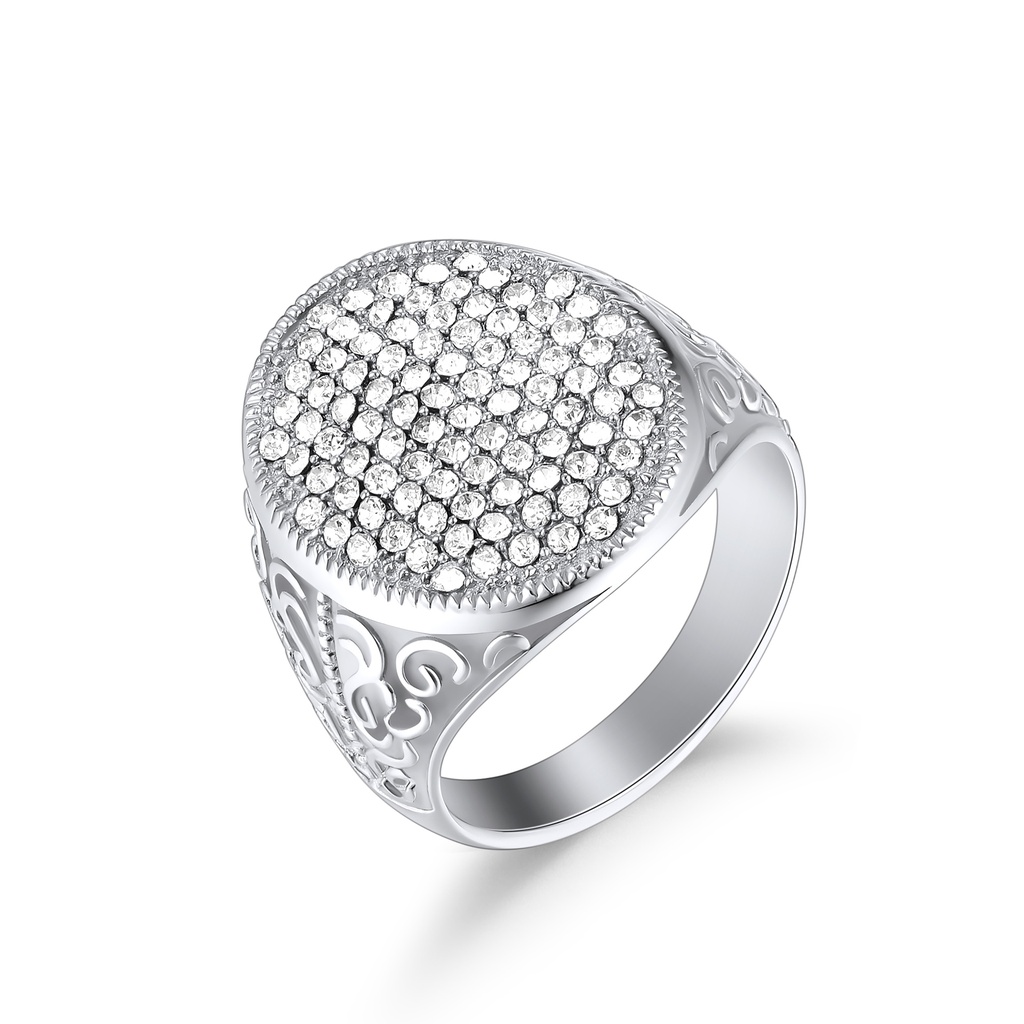 Stainless Steel Ring with Sparkling Crystal Pave Round Top