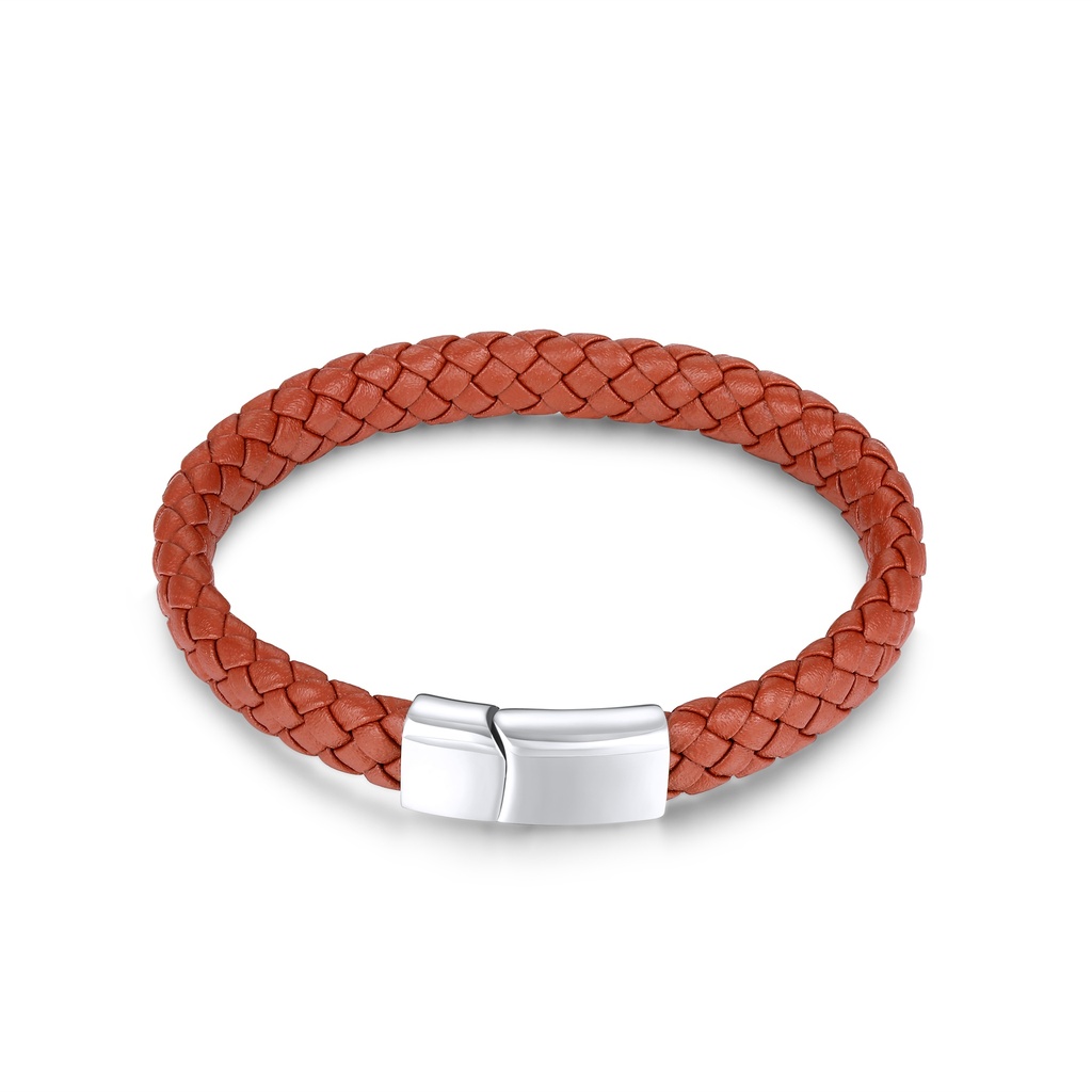 Braided Red Leather Bracelet with Stainless Steel Clasp