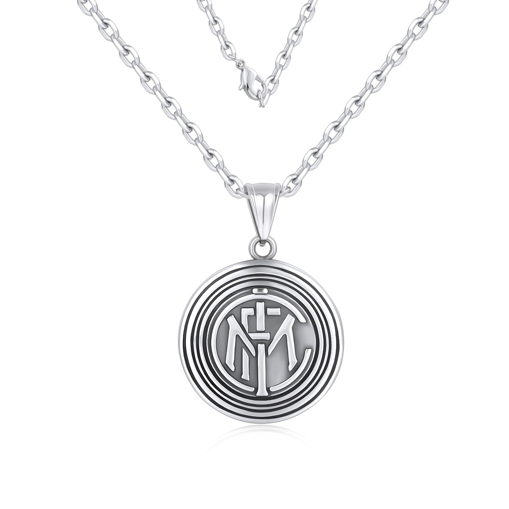 Stainless Steel Round Pendant Necklace with Modern Geometric Symbol Design