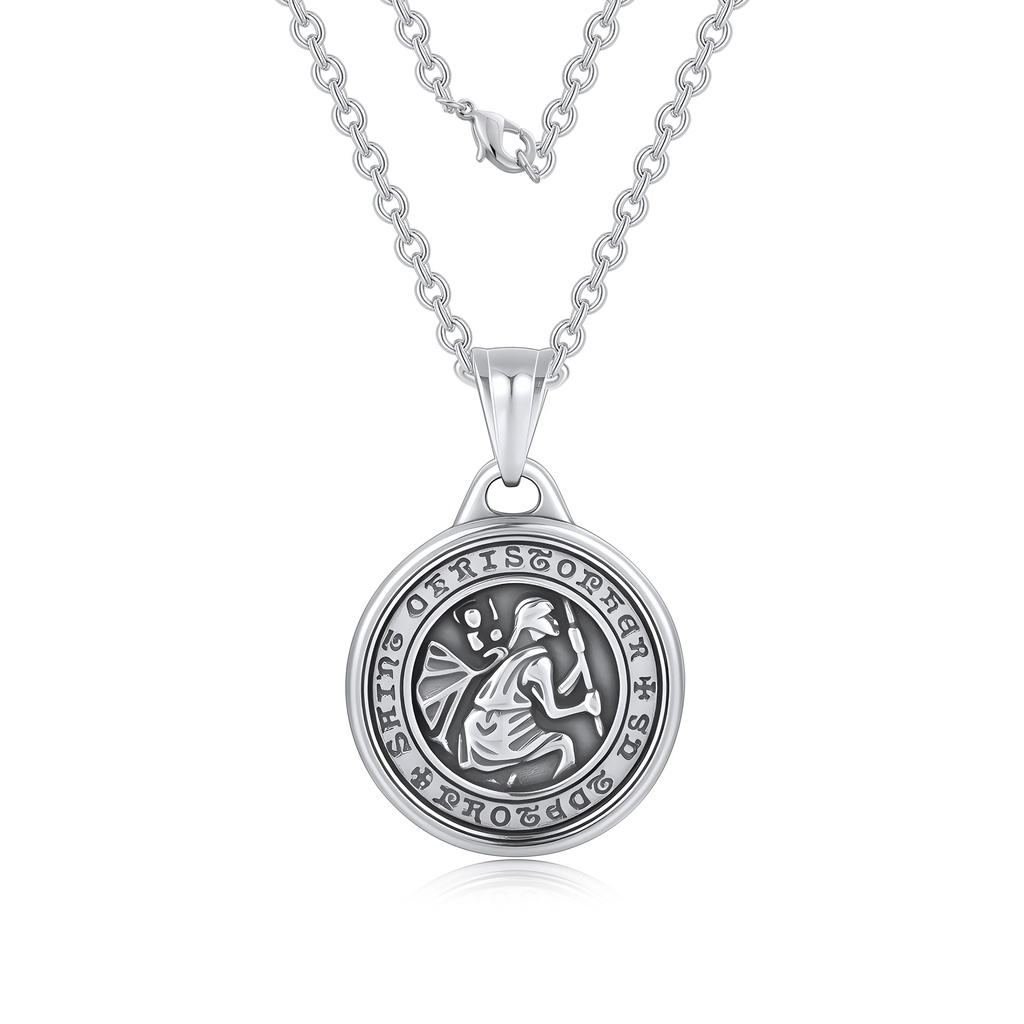 Stainless Steel Saint Christopher Medal Necklace for Protection & Travel