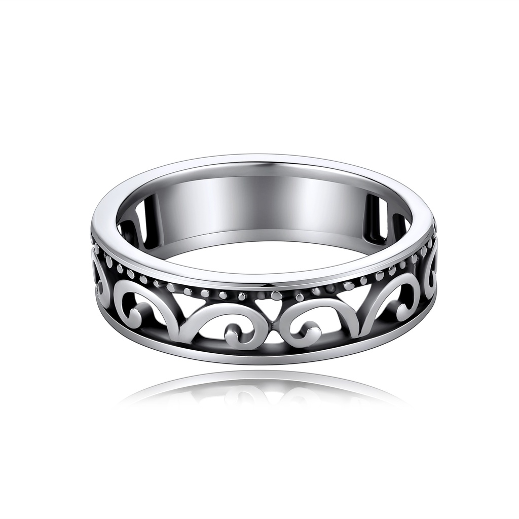 Stainless Steel Scrollwork Band with Intricate Detailing