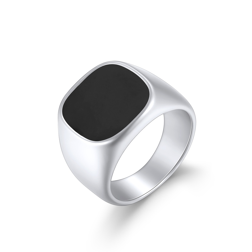 Stainless Steel Signet Ring with Bold Black Square Inlay