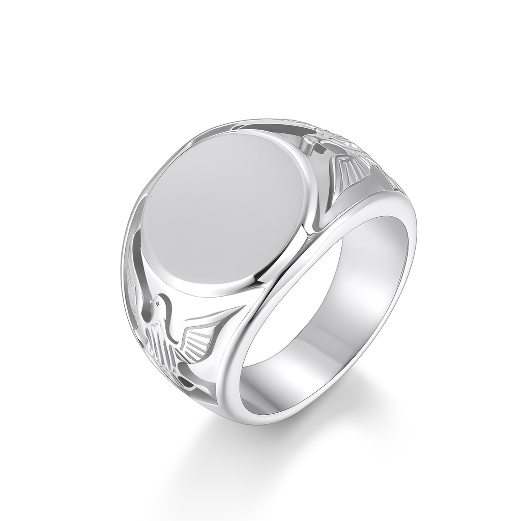 Stainless Steel Signet Ring with Eagle Detail and Blank Face