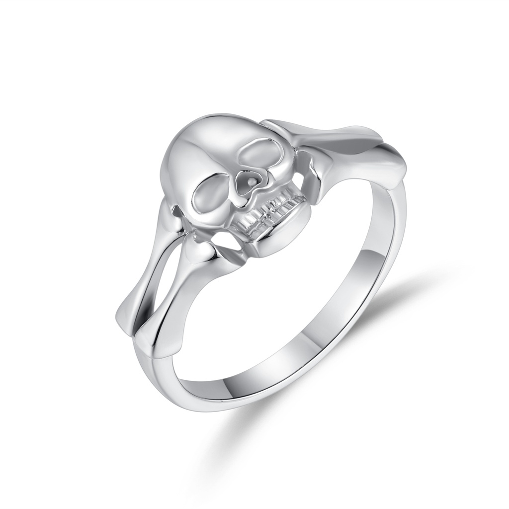 Stainless Steel Skull Ring with Crossbone Design for Men