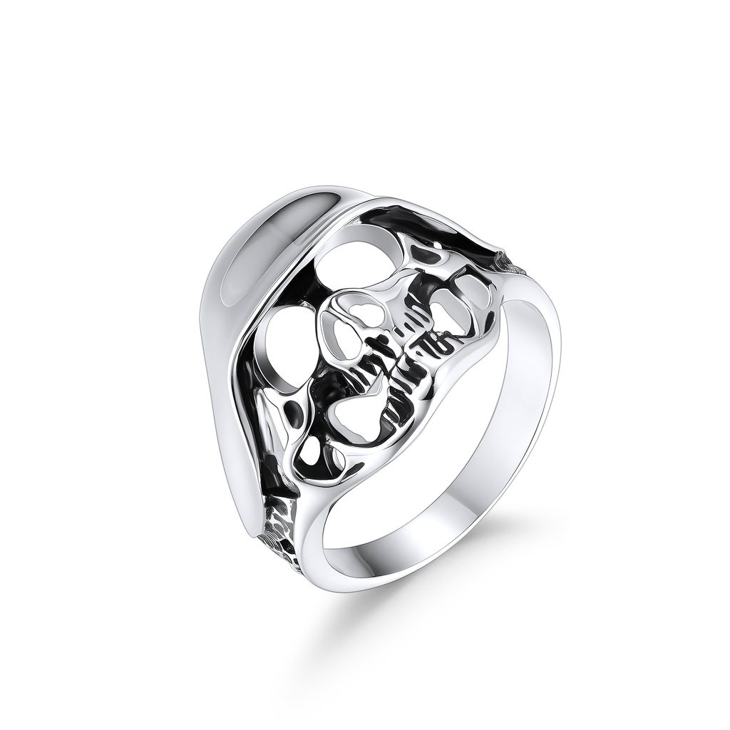 Stainless Steel Skull Ring with Sleek Smooth Top and Detailed Design