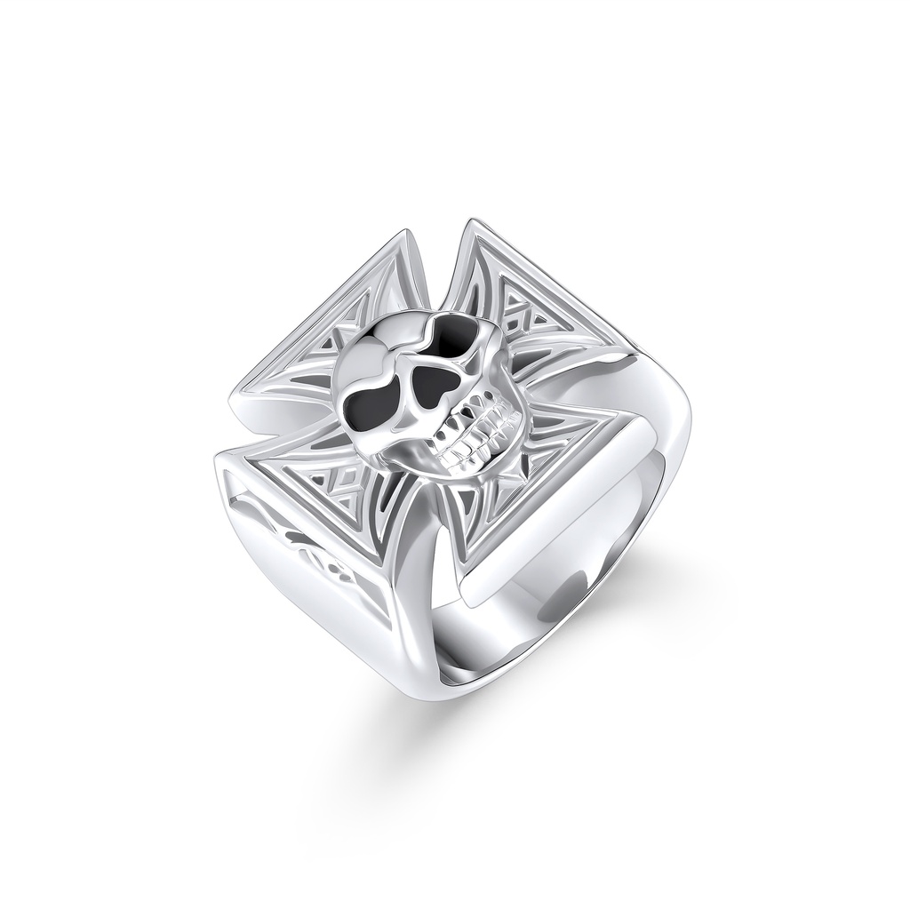 Stainless Steel Skull and Crossbones Ring with Intricate Design