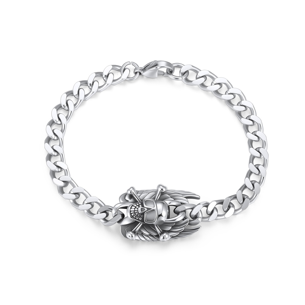Stainless Steel Skull and Wings Chain Bracelet for Bold Style