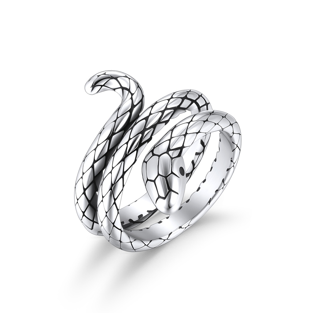 Stainless Steel Snake Ring with Engraved Scales Adjustable Design