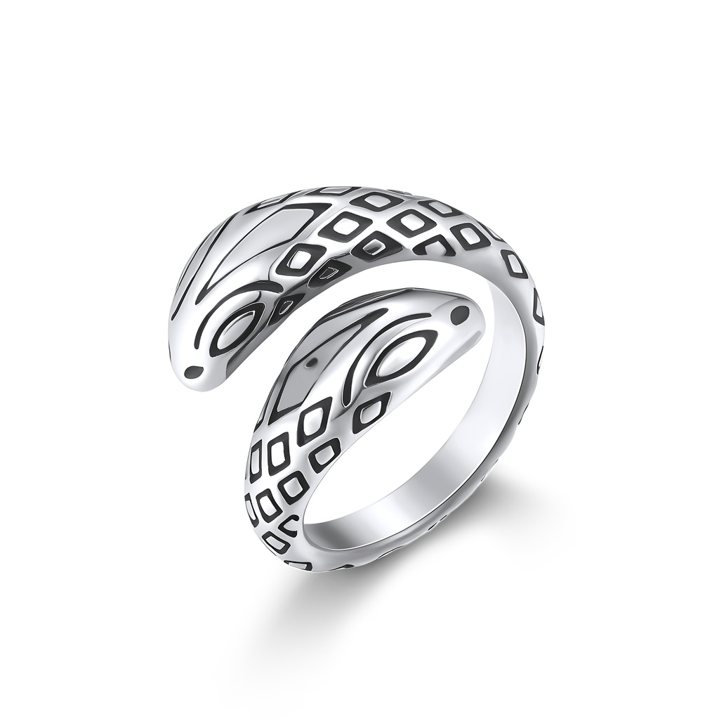 Stainless Steel Snake Ring with Tribal Pattern Engraved Design