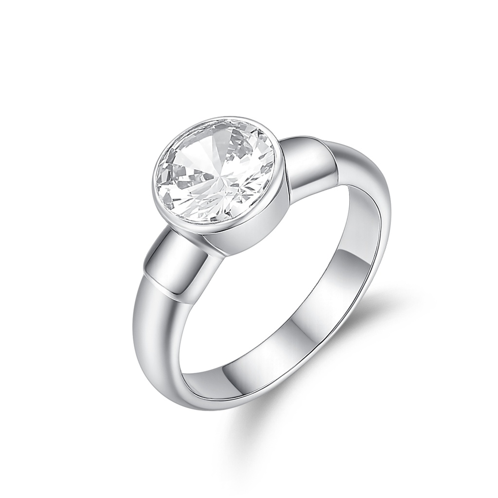 Stainless Steel Solitaire Ring with Bezel-Set Brilliant Round Stone
