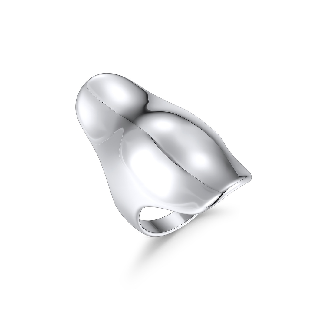 Stainless Steel Statement Ring with Modern Abstract Fluid Design
