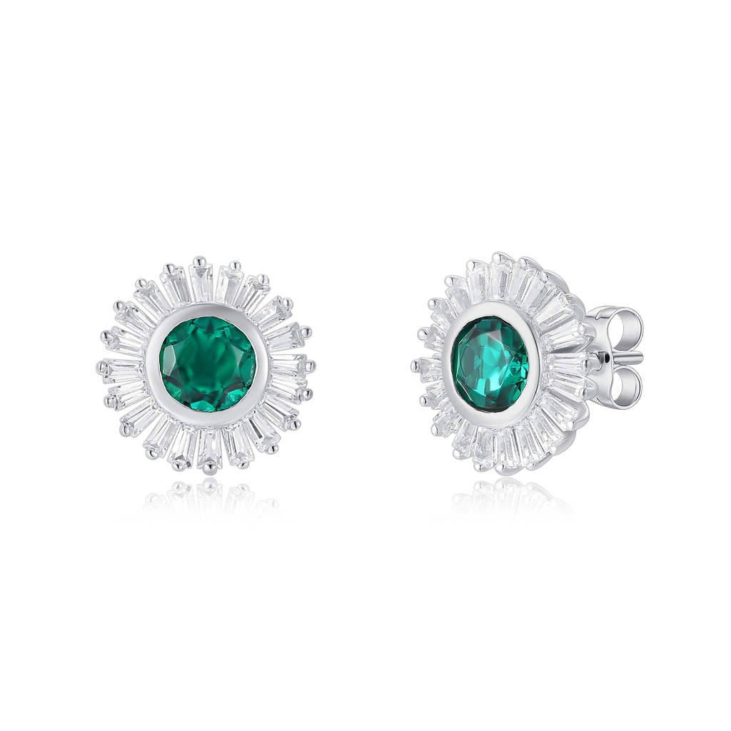 Brilliant Emerald Green Stud Earrings with Radiant Halo Sparkle