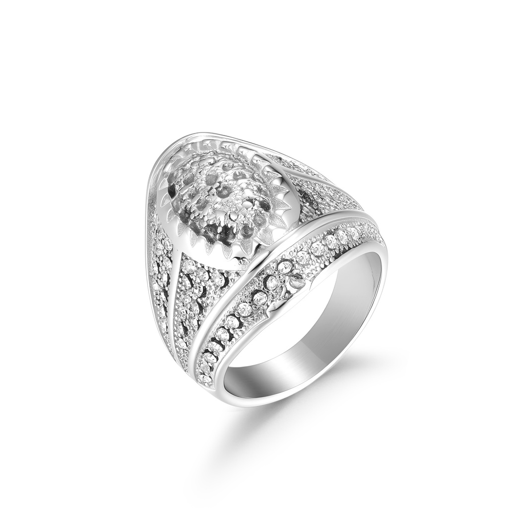 Stainless Steel Statement Ring with Pave-Set Sparkling Crystal Accents