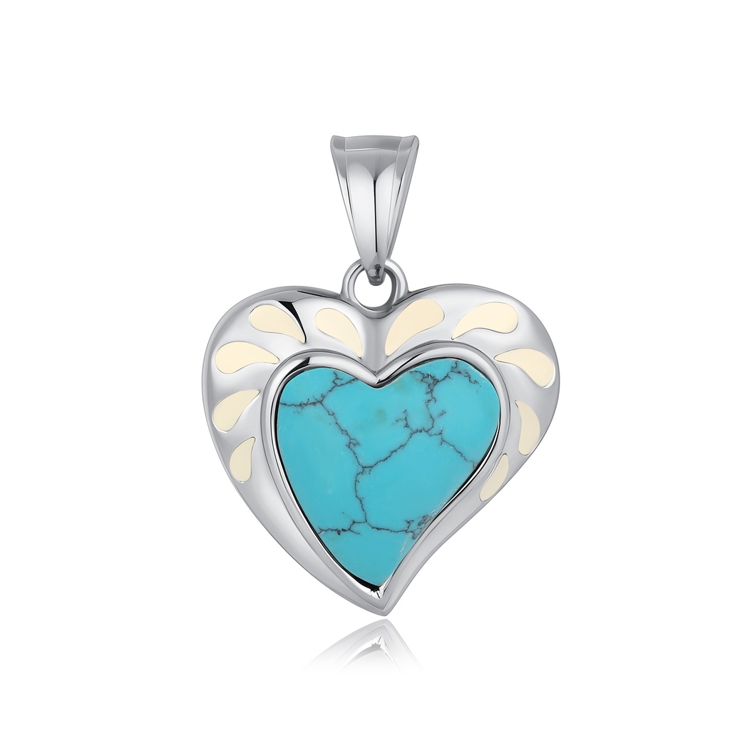 Stainless Steel Turquoise Heart Pendant with Cream Enamel Accents