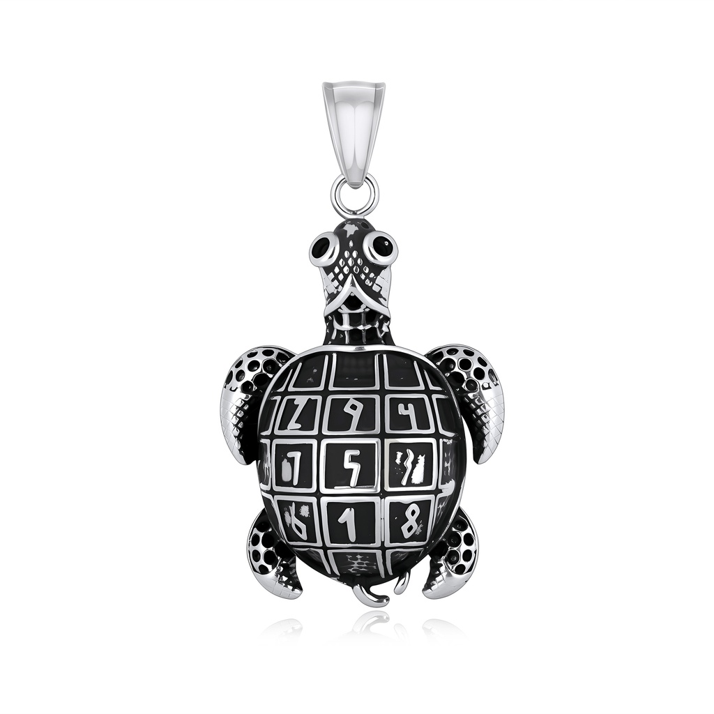 Stainless Steel Turtle Pendant with Number Grid Shell Pattern