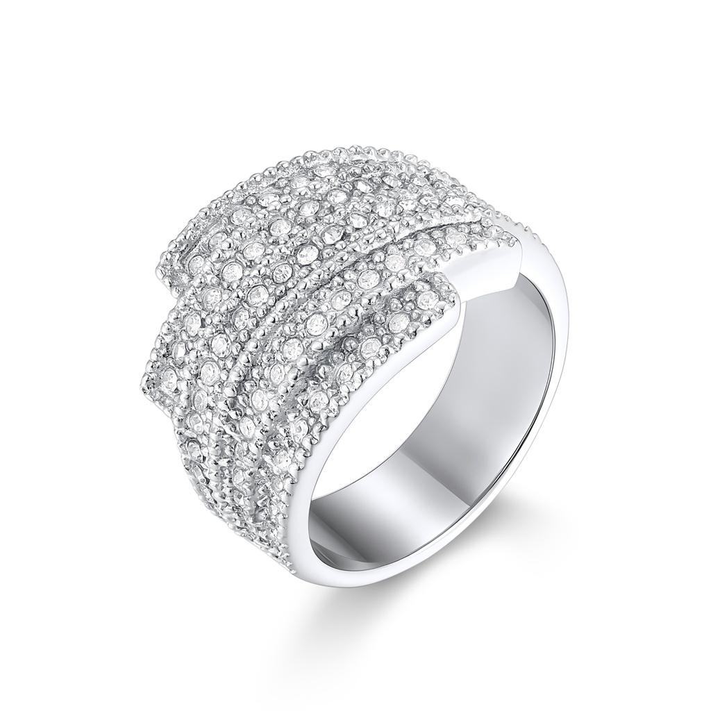 Stainless Steel Wide Ring with Sparkling Crystal Pave Design