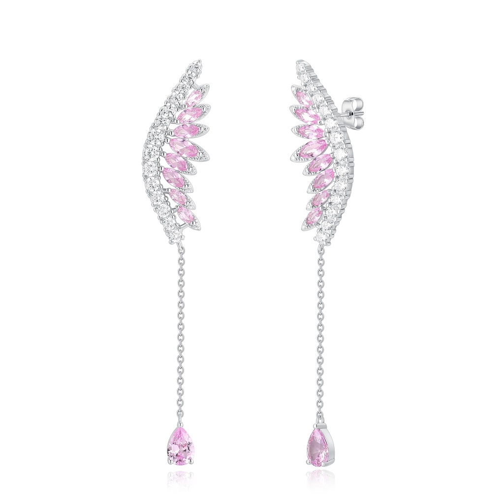 Stainless Steel Wing Earrings with Pink and Clear Crystals