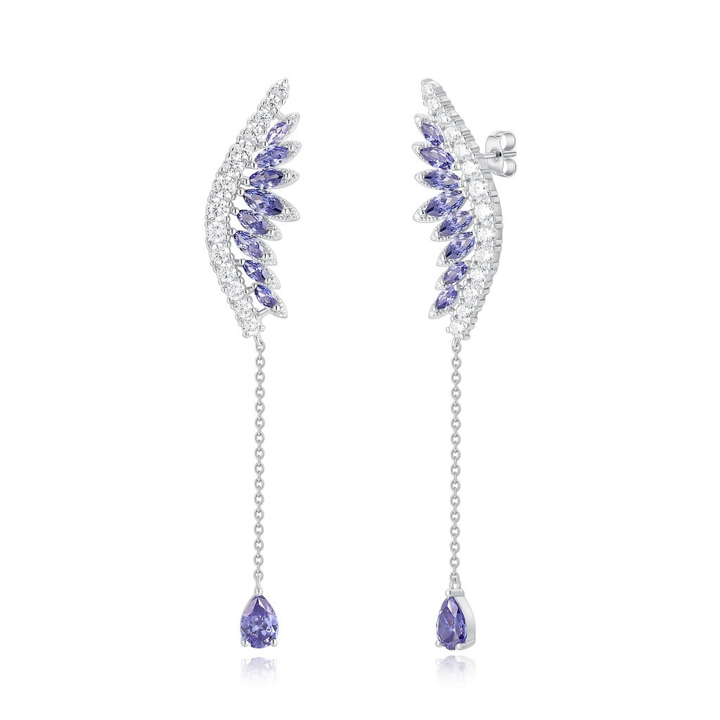 Stainless Steel Wing Earrings with Purple and Clear Crystals