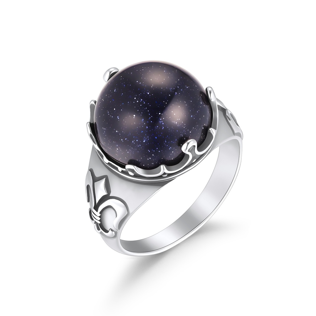 Starry Night Stainless Steel Ring with Fleur-de-Lis Accents
