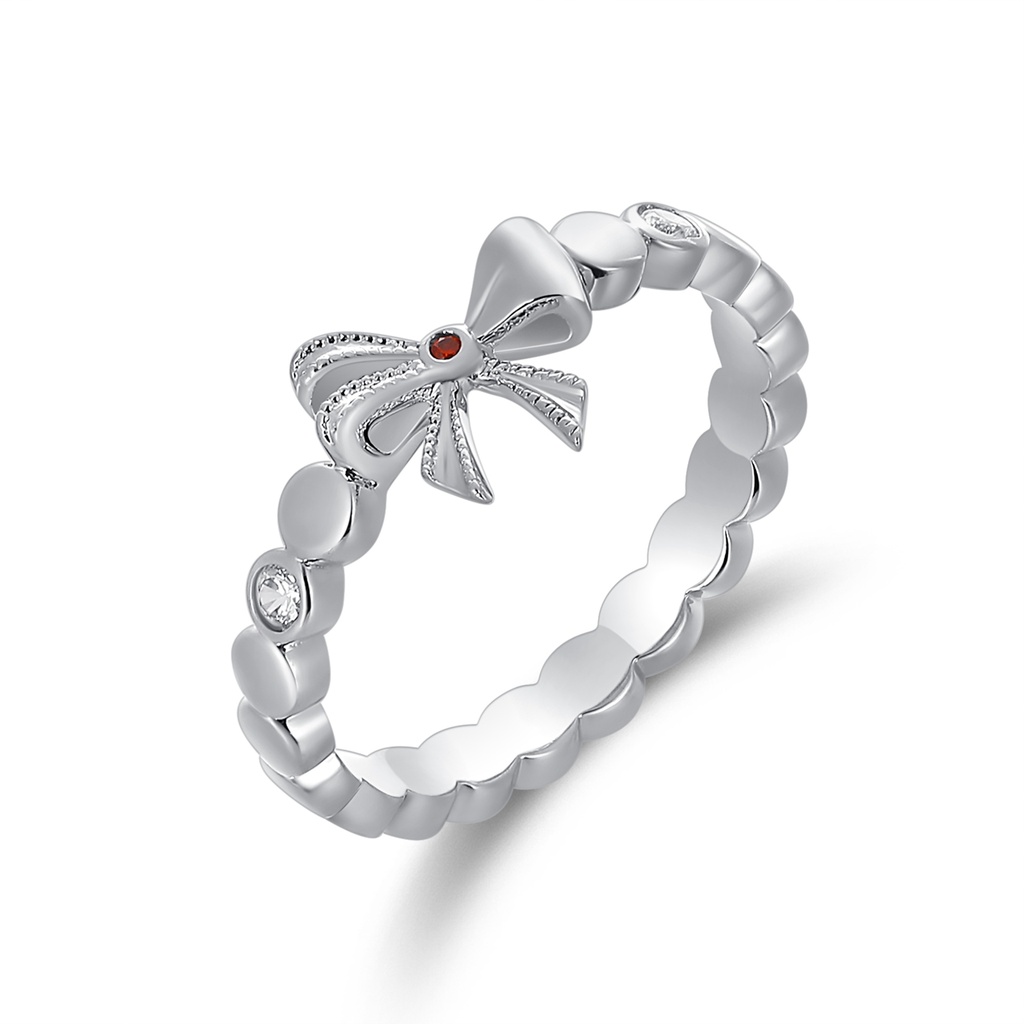 Sterling Silver Ribbon Ring with Garnet Center Accent