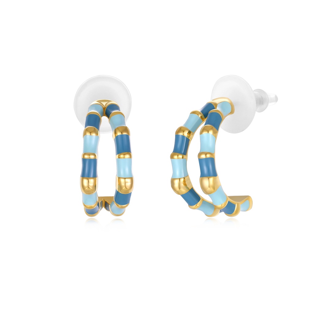 Striped Mini Hoop Earrings in Ocean Blue and Gold