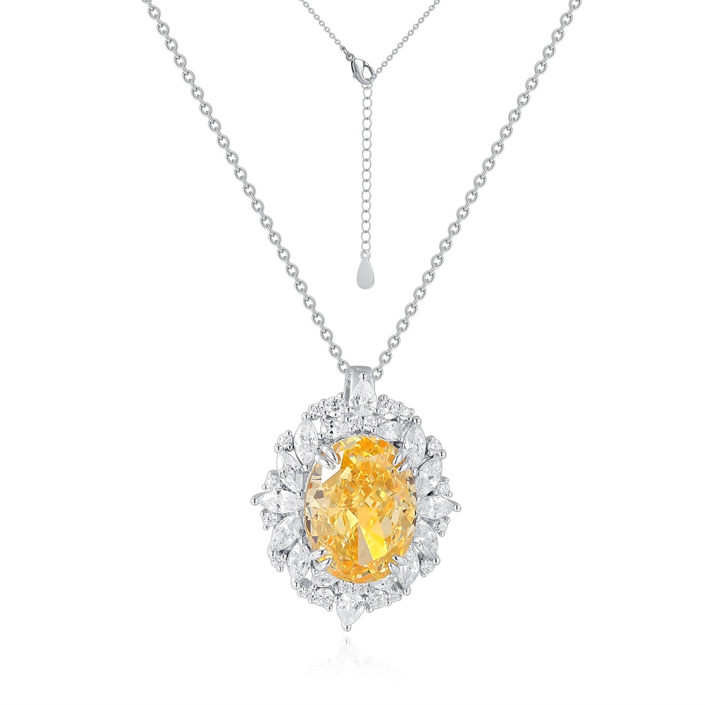 Stunning Yellow Gemstone Pendant Necklace with Sparkling Crystal Halo