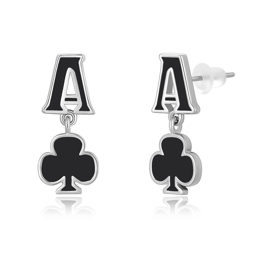 Stylish Ace and Club Earrings with Bold Black Enamel Finish