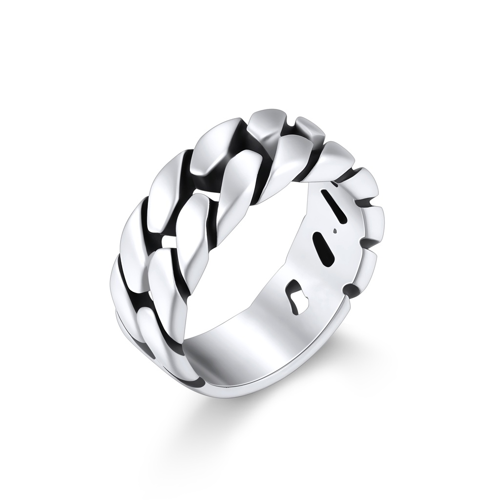 Stylish Stainless Steel Chain-Link Band Ring with Polished Finish