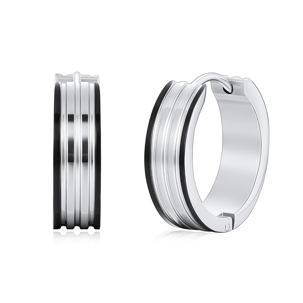 Stylish Stainless Steel Hoop Earrings with Modern Triple Line Design