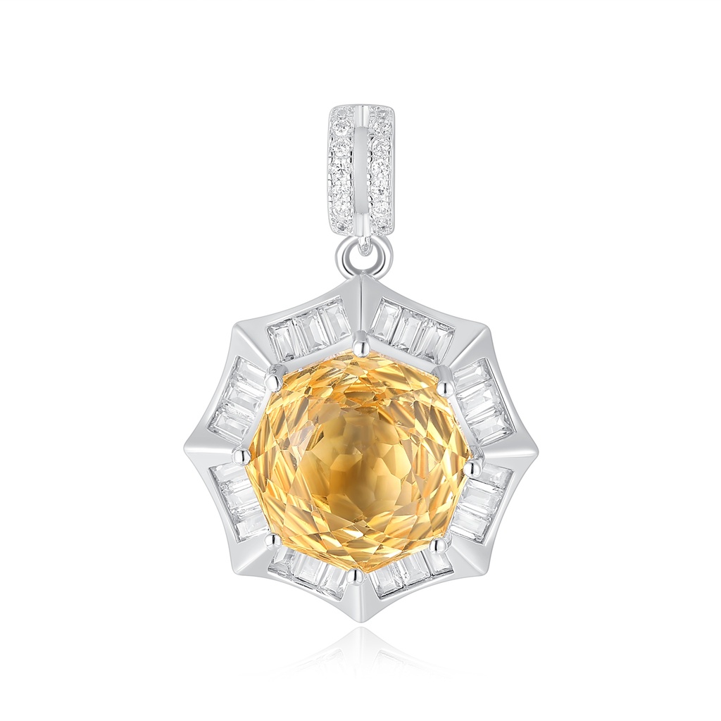 Sunburst Pendant with Yellow Gemstone and Baguette Crystal Accents