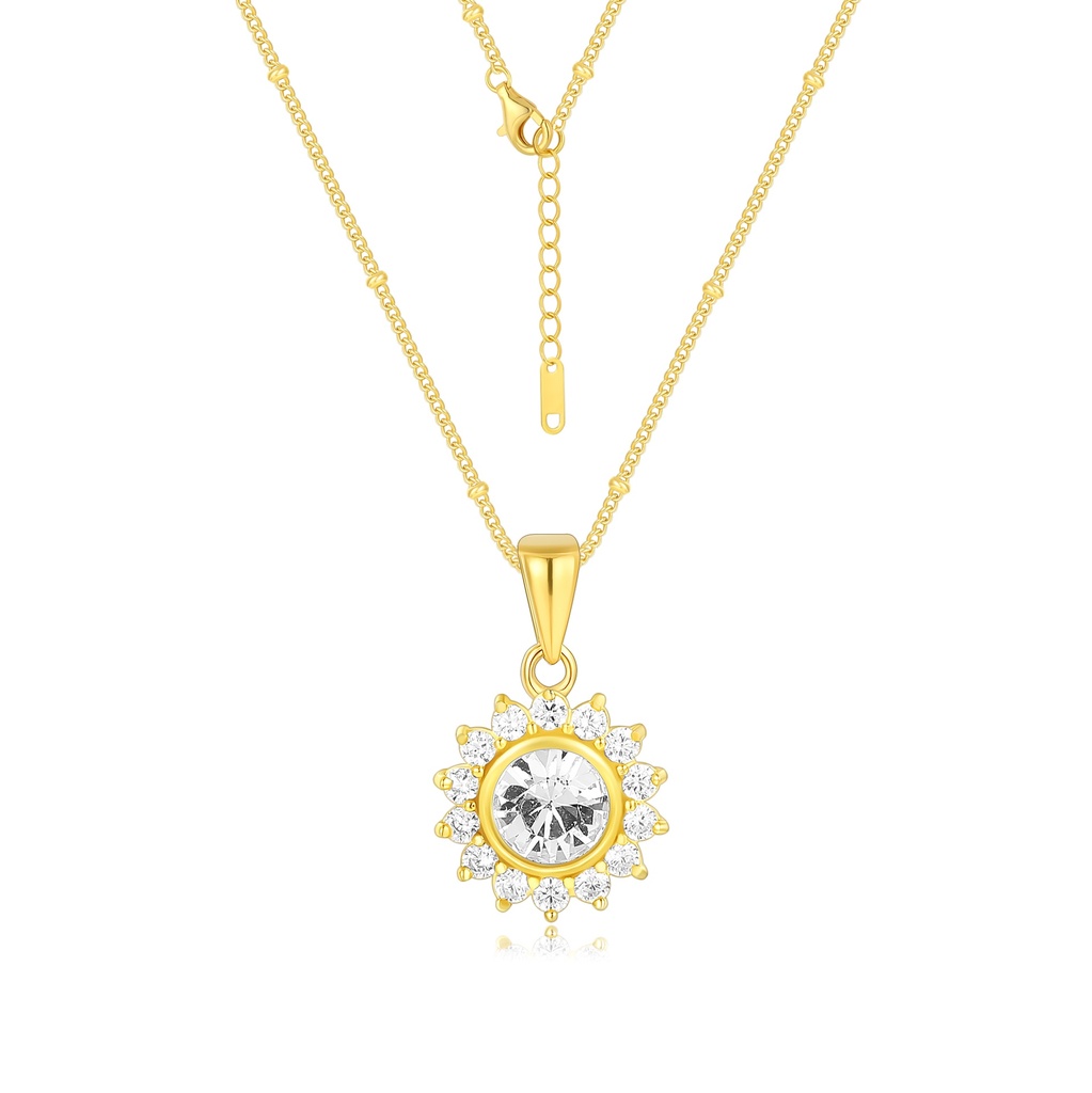 Sunflower-Inspired Gold Stainless Steel Pendant Necklace with Sparkling Crystals