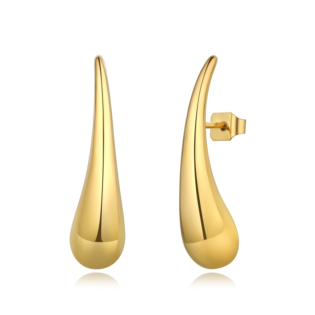 Teardrop Gold Stainless Steel Stud Earrings No Stone Minimalist