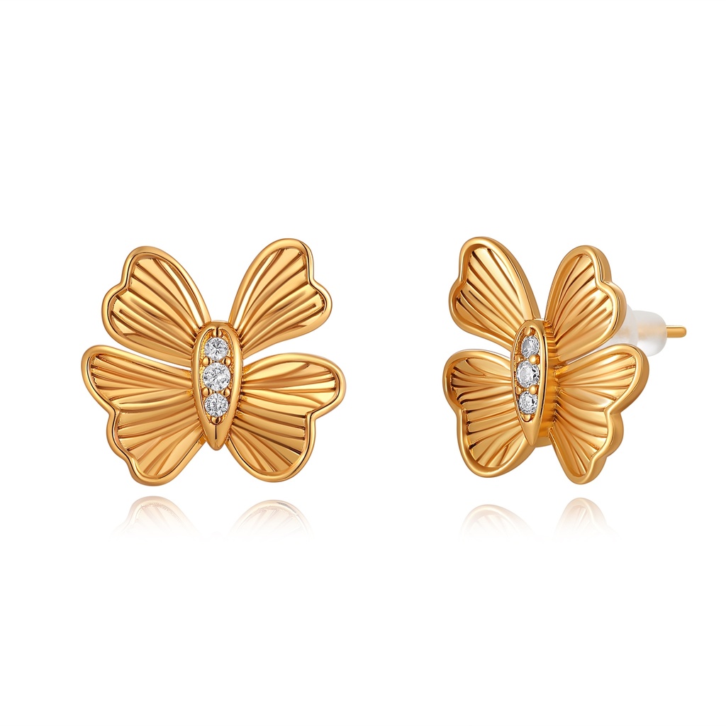 Textured Gold Butterfly Earrings with Pavé Center Detail