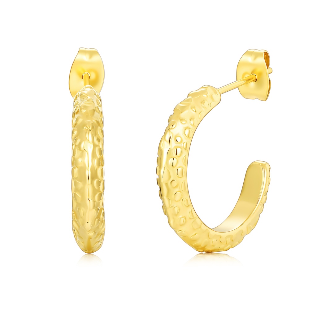 Textured Gold Stainless Steel Hoop Earrings with Modern Hammered Finish