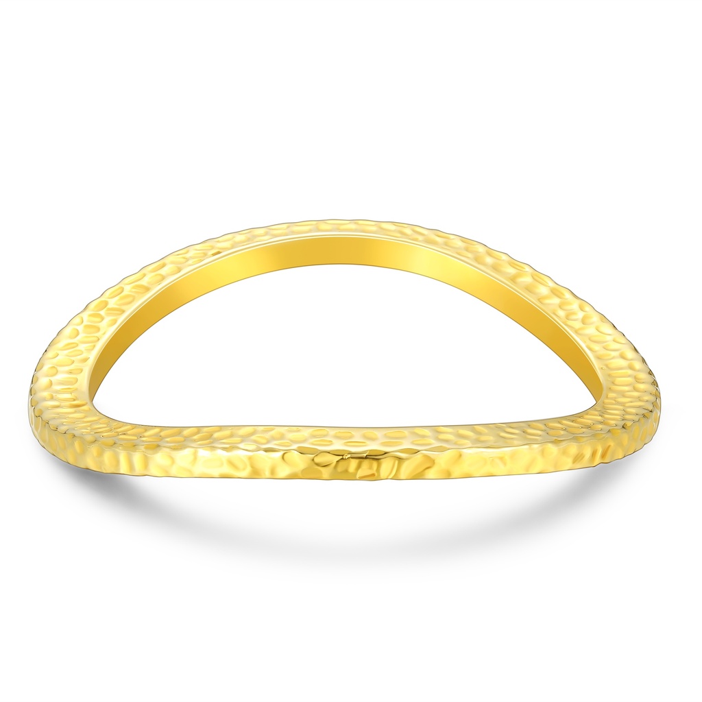 Textured Gold Stainless Steel Ring with Unique Hammered V-Shape