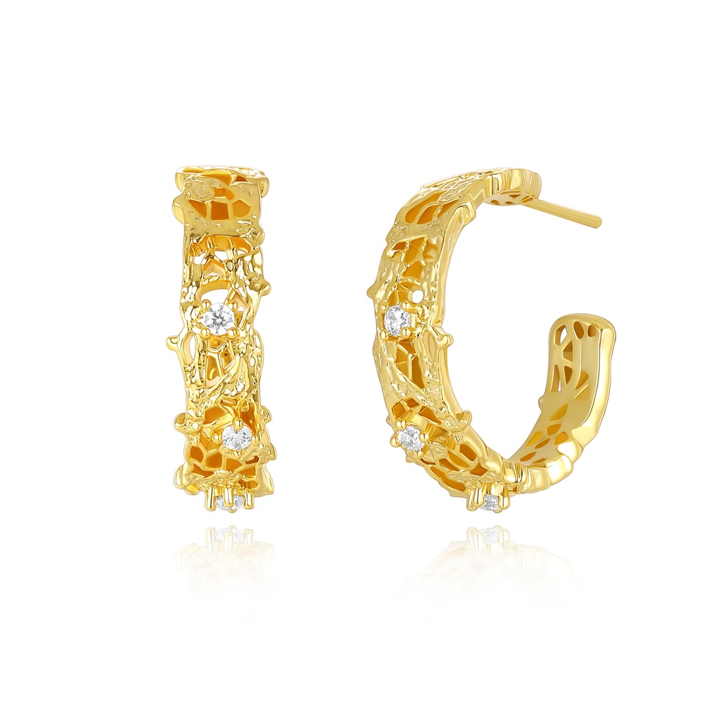 Textured Golden Hoop Earrings with Sparkling Accents